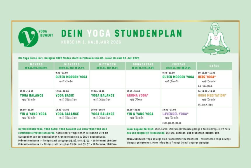 Webseite Format für Aktuell (52) Dein Yoga Stundenplan Kurse im 1. Halbjahr 2026