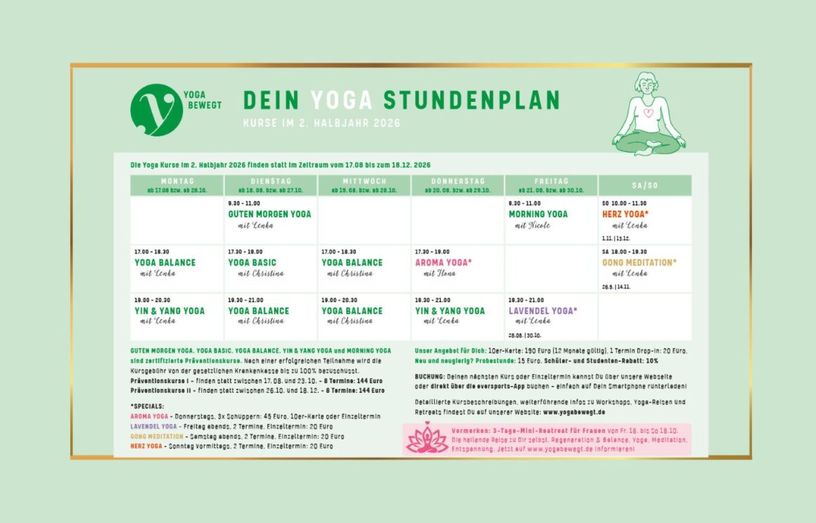 Dein Yoga Stundenplan in 2. Halbjahr 2026