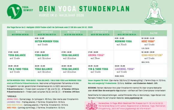 Webseite Aktuell alle Yoga-Themen (11) Stundenplan 2. Halbjahr 2026